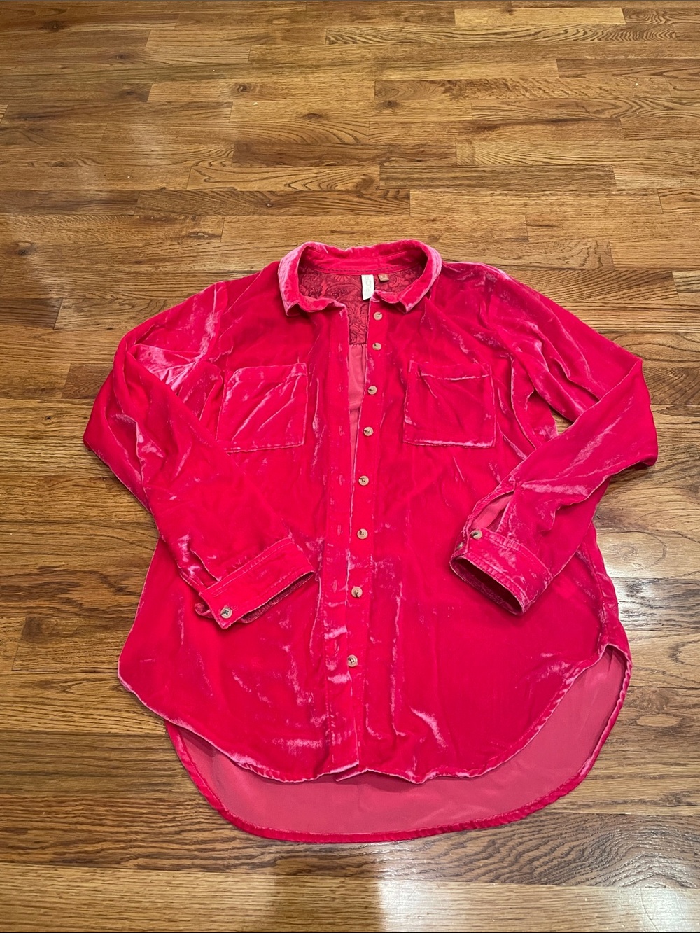 Women’s Velvet Button-Up Shirt - Hot Pink